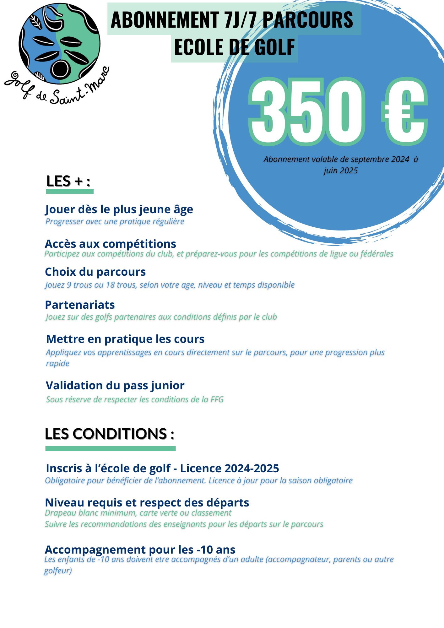 ABONNEMENT ECOLE DE GOLF 2024-2025